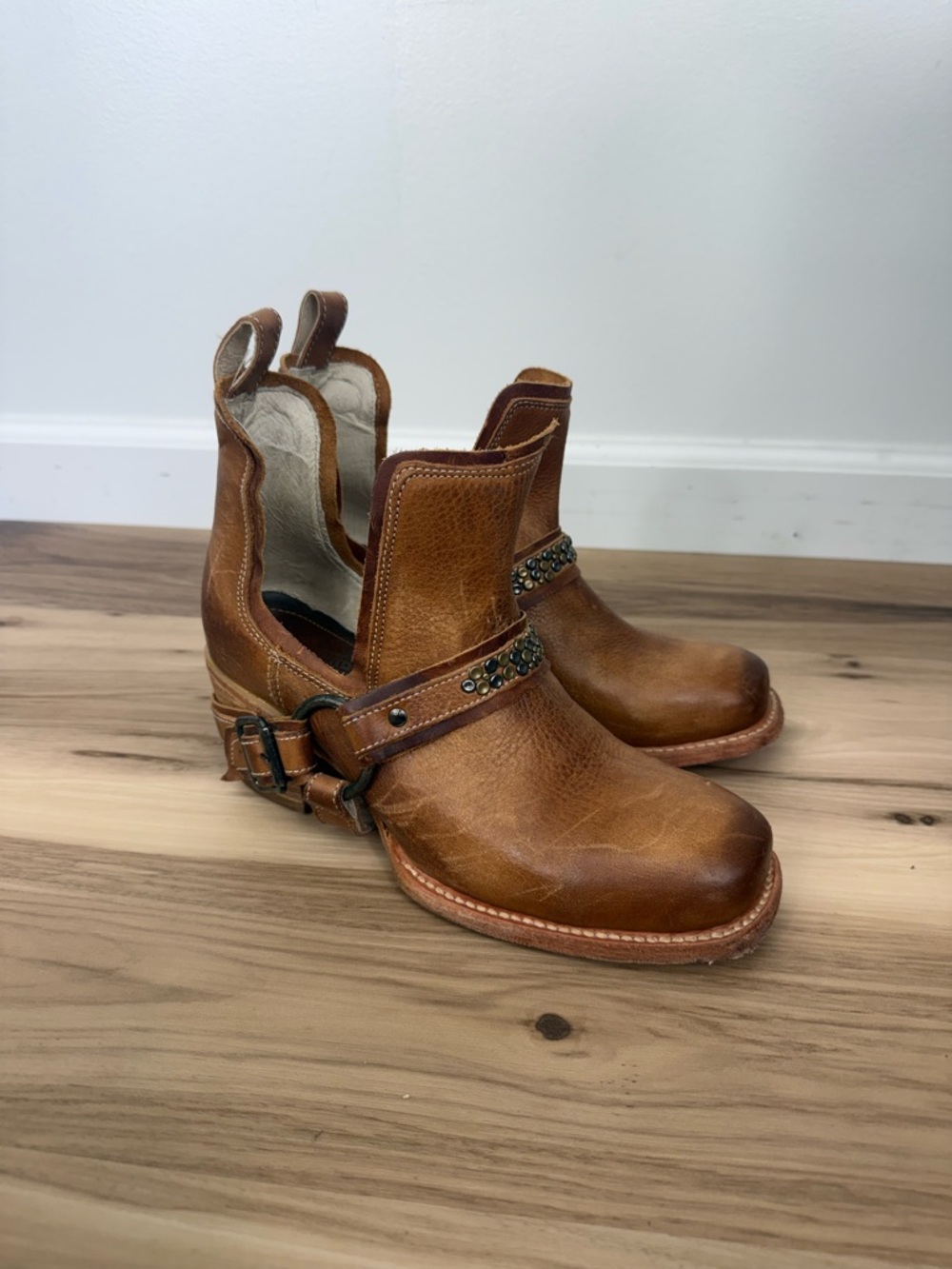 Freebird Dusty Cognac Leather Harness Ankle Booties